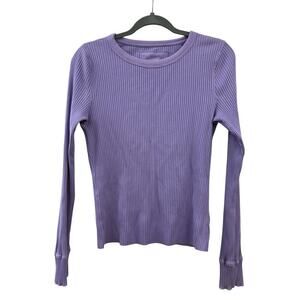 Aerie Offline RIbbed Knit Long Sleeve PUllover Top Lavender Medium Purple Cuff